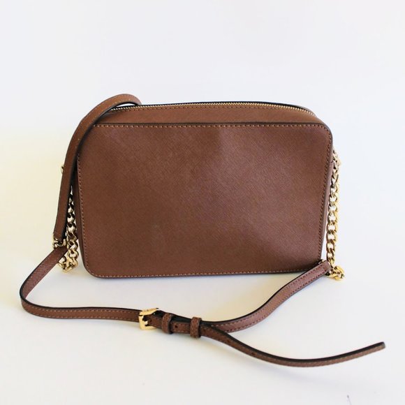 Michael Kors Brown/Tan Jet Set Large Saffiano Leather Crossbody Bag - Picture 3 of 12